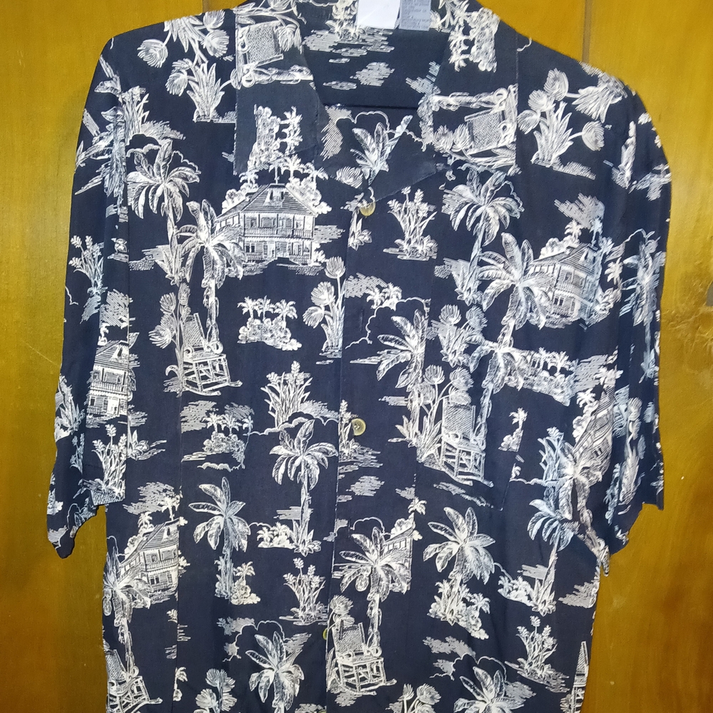 Navy Hawaiian Print Shirt